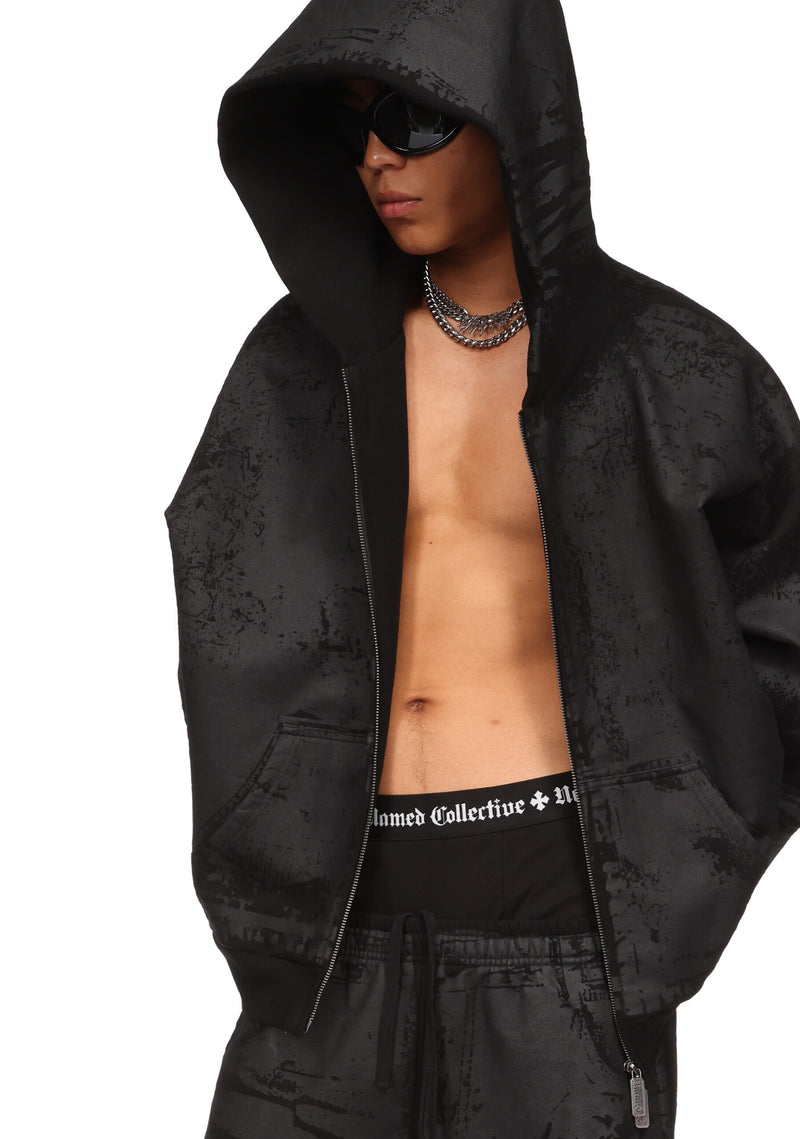 FAITHFUL LEATHER EFFECT ZIP HOODIE BLACK