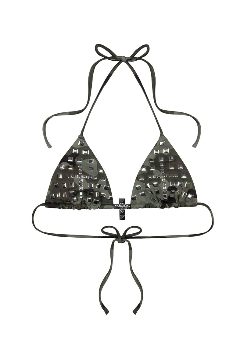 FAITHFUL STUDDED TRIANGLE BIKINI TOP CAMO