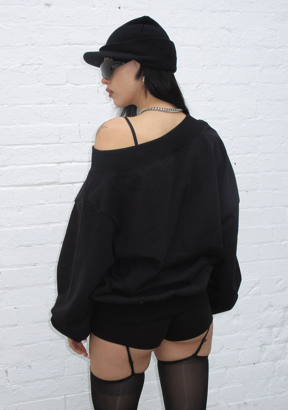 FAITHFUL STUDDED OFF THE SHOULDER SWEATER BLACK