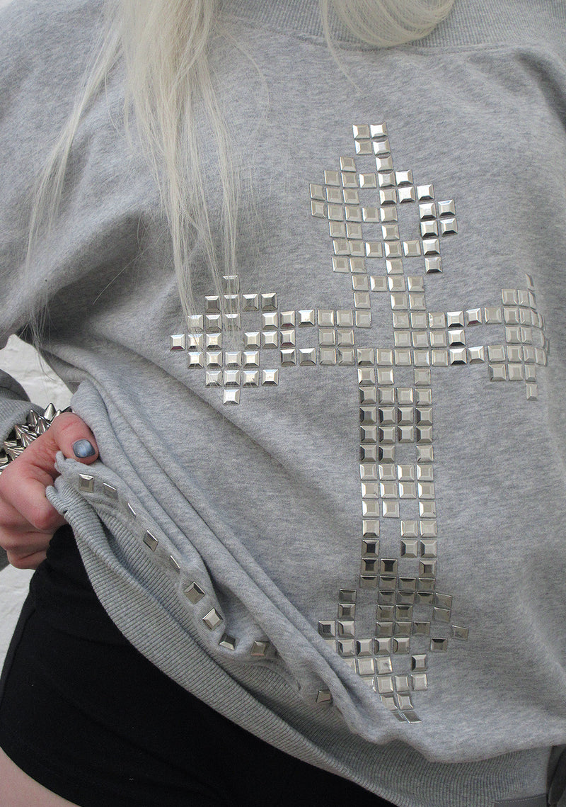 FAITHFUL STUDDED OFF THE SHOULDER SWEATER GREY MARL