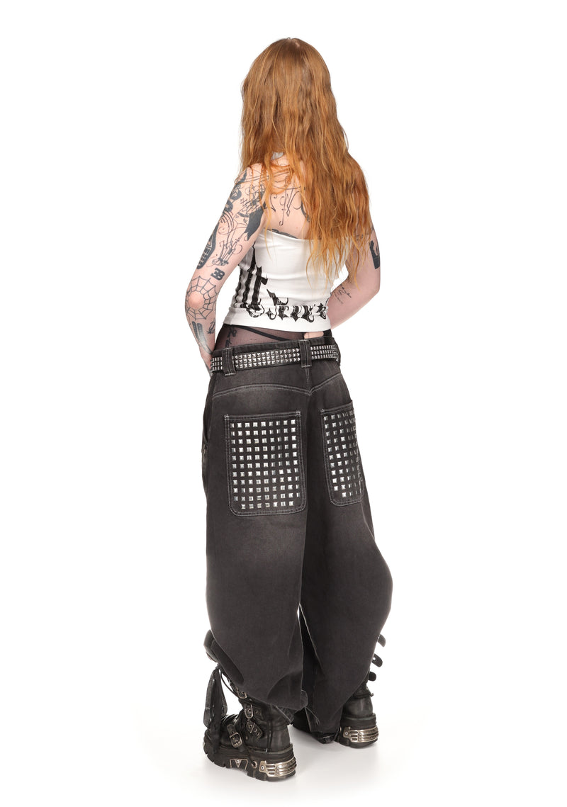 FAITHFUL STUDDED OVERSIZED JEANS WASHED BLACK