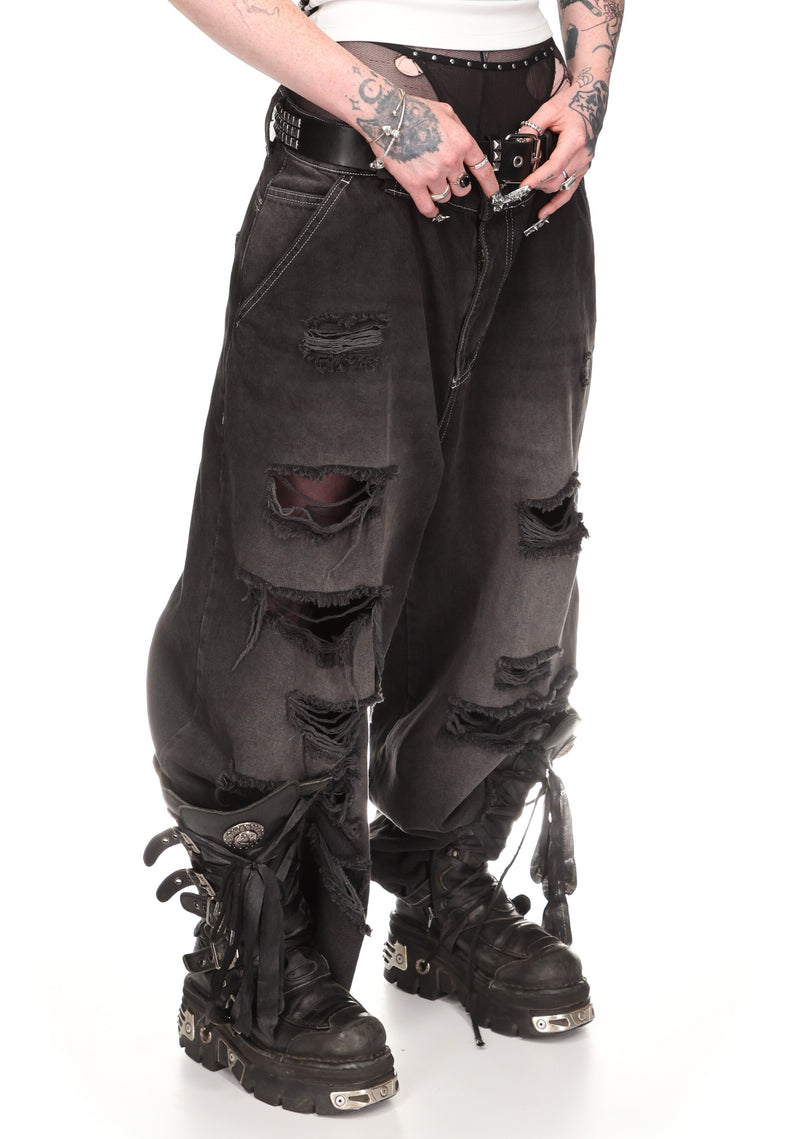FAITHFUL STUDDED OVERSIZED JEANS WASHED BLACK