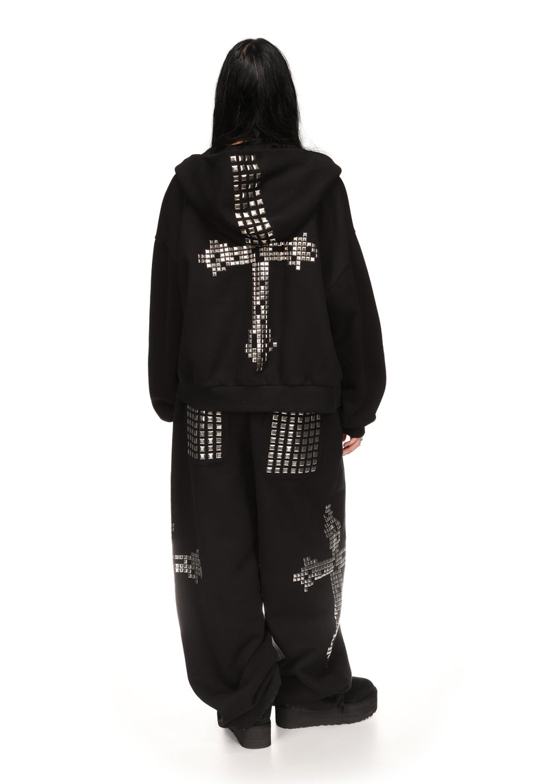 FAITHFUL STUDDED ZIP HOODIE BLACK