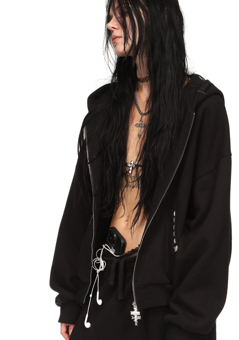 FAITHFUL STUDDED ZIP HOODIE BLACK