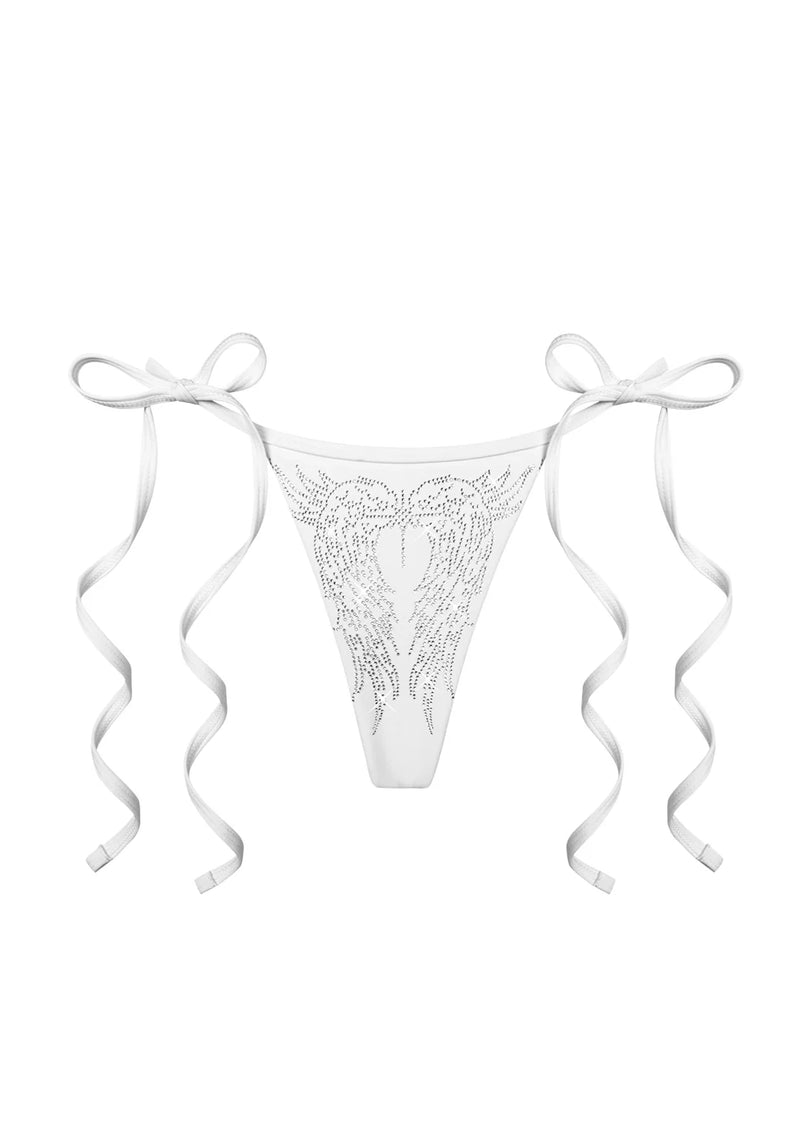 FALLEN RHINESTONE THONG BIKINI BOTTOMS WHITE
