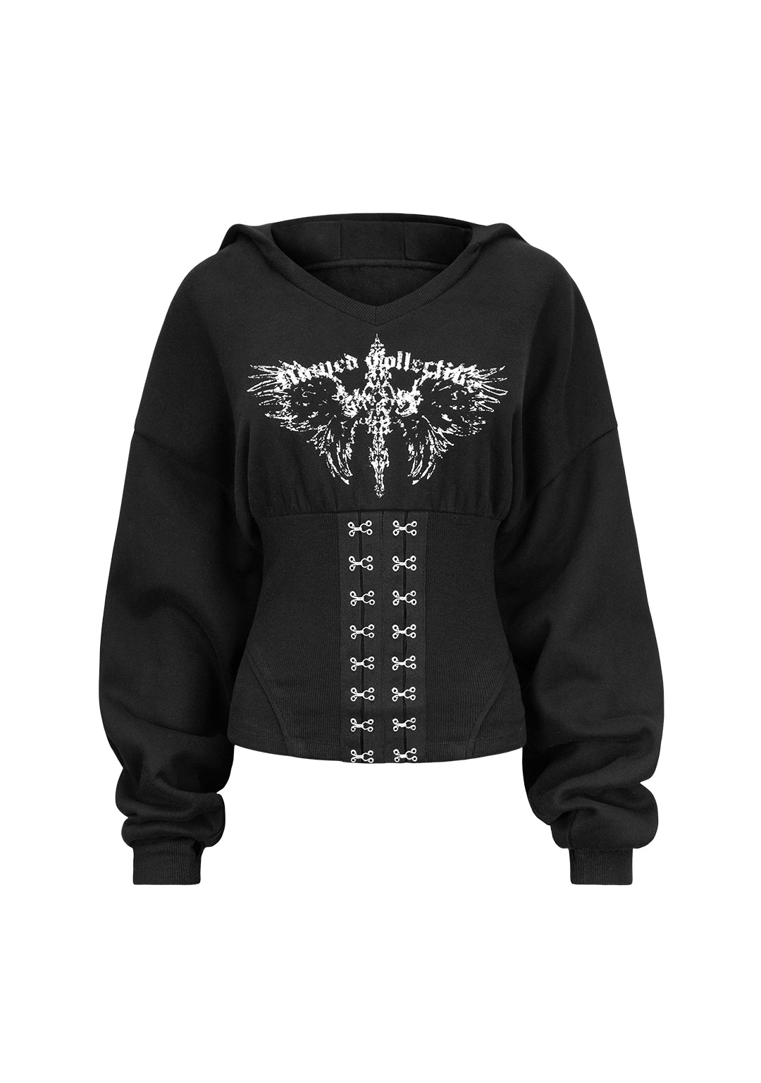 FALLEN CORSET SCULPT HOODIE BLACK