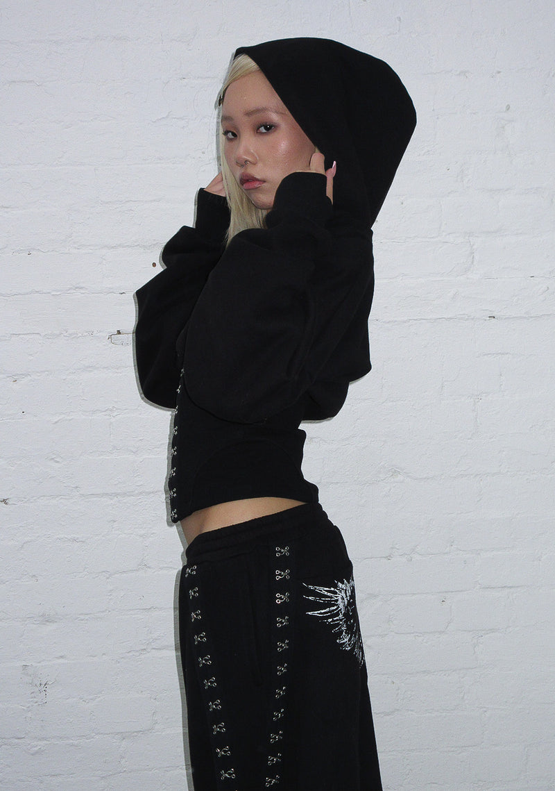 FALLEN CORSET SCULPT HOODIE BLACK