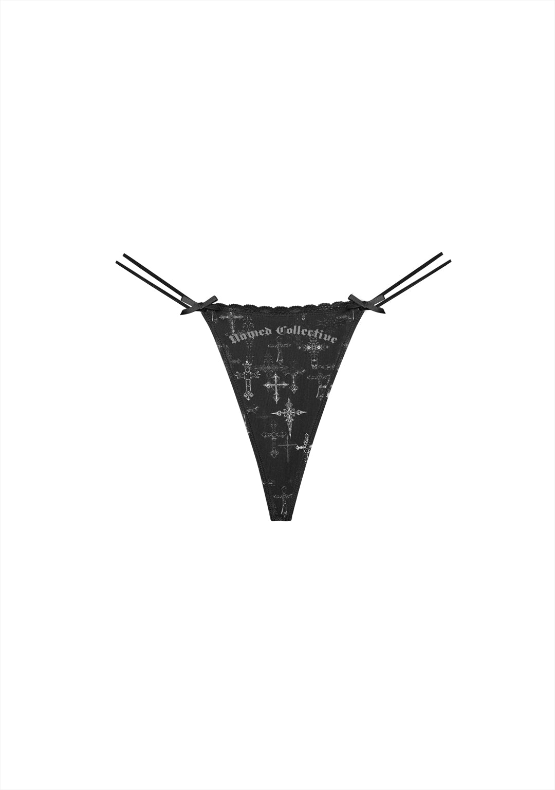 FALLEN DOUBLE STRAP MESH THONG BLACK