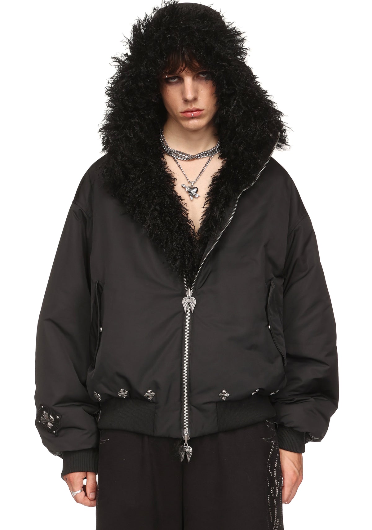 FALLEN FAUX FUR REVERSIBLE BOMBER JACKET BLACK