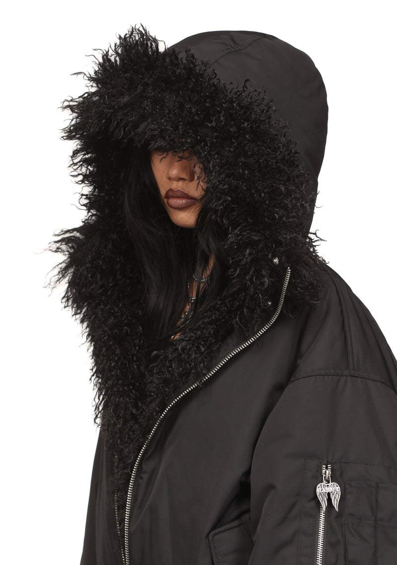 FALLEN FAUX FUR REVERSIBLE BOMBER JACKET BLACK