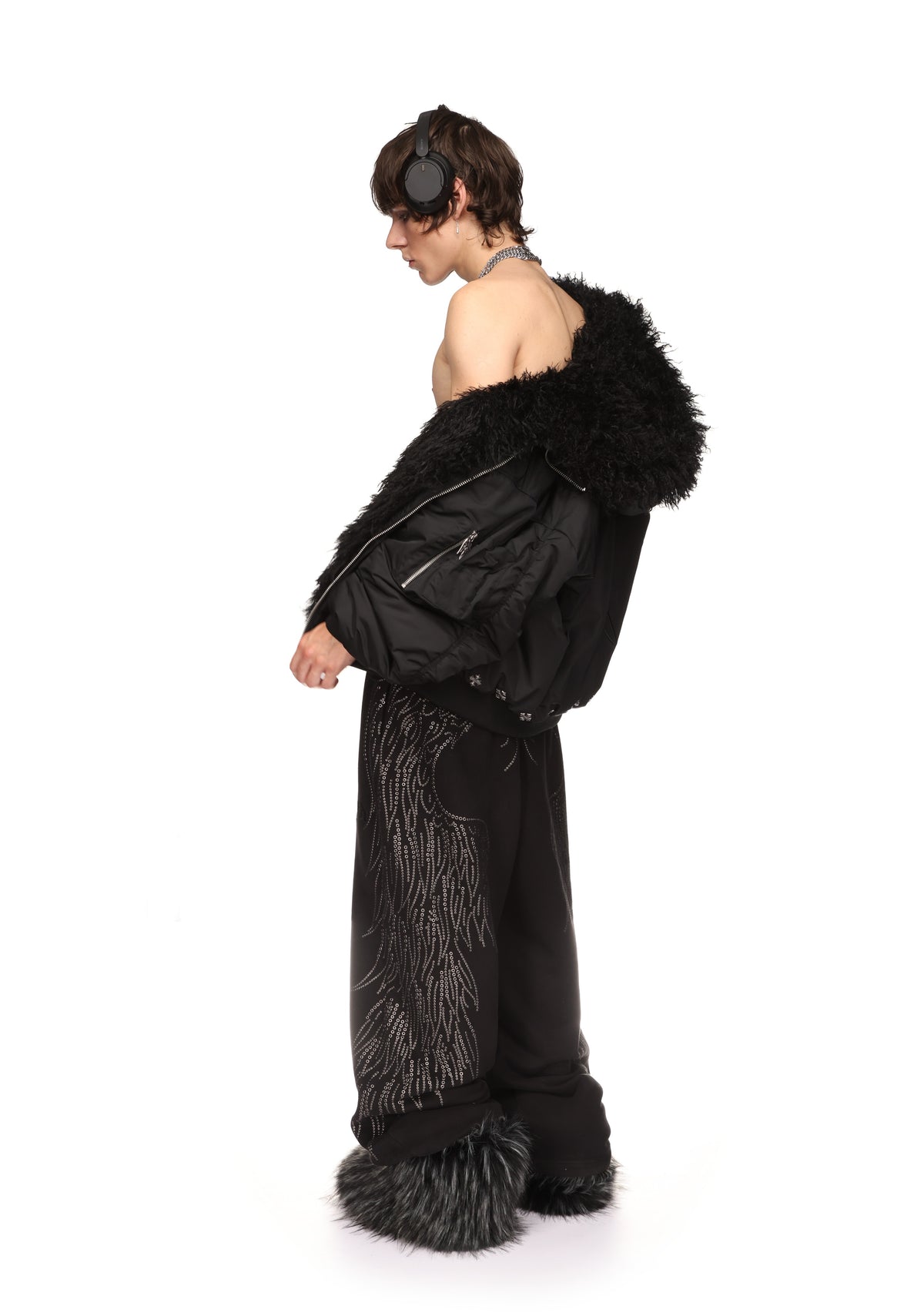 FALLEN FAUX FUR REVERSIBLE BOMBER JACKET BLACK