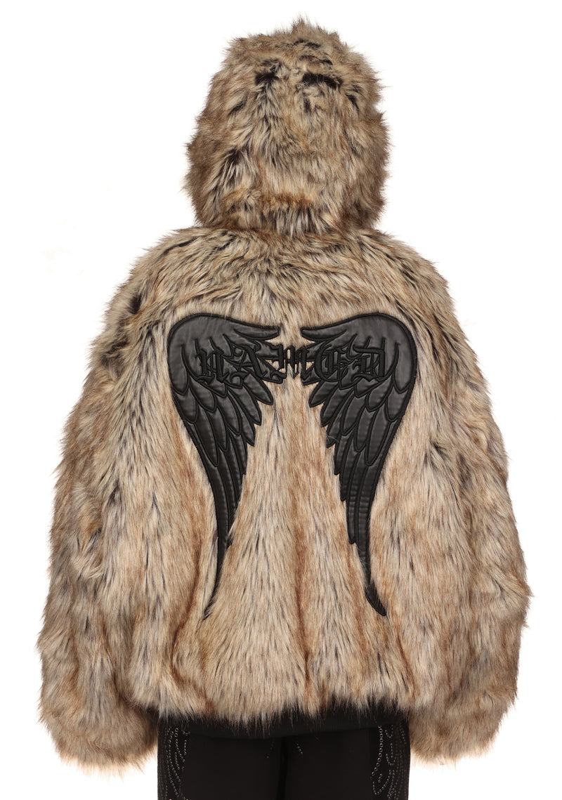 FALLEN FAUX FUR REVERSIBLE BOMBER JACKET BLACK AND NATURAL