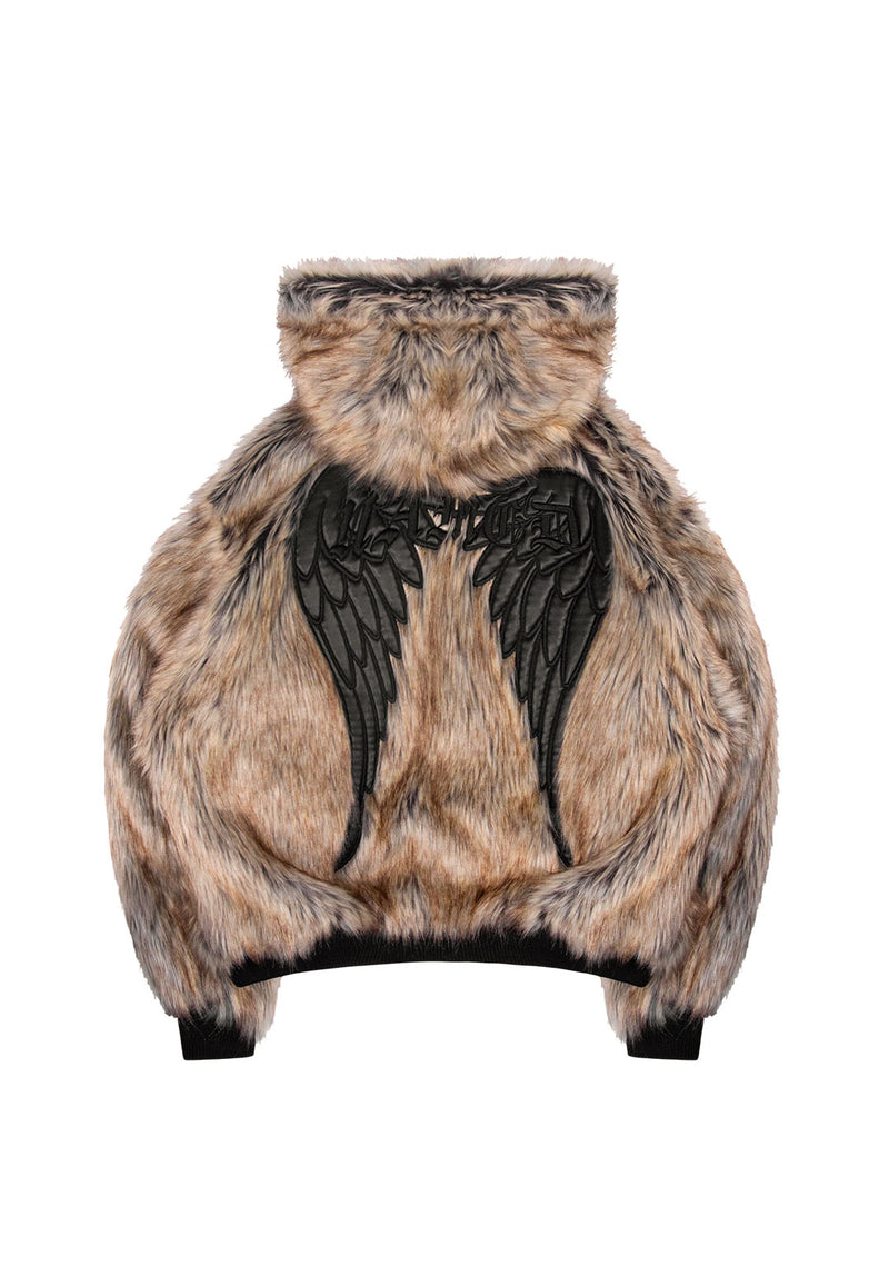 FALLEN FAUX FUR REVERSIBLE BOMBER JACKET BLACK AND NATURAL