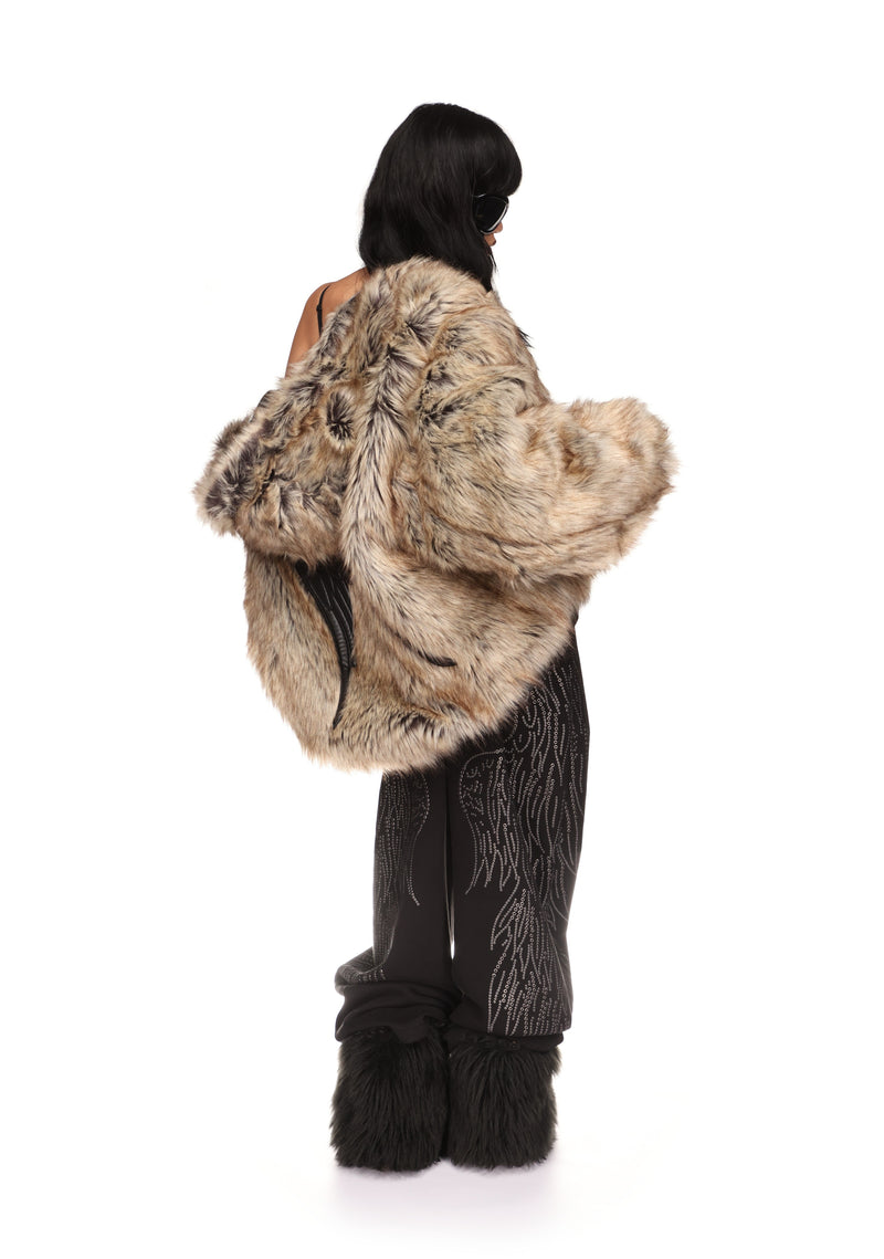 FALLEN FAUX FUR REVERSIBLE BOMBER JACKET BLACK AND NATURAL