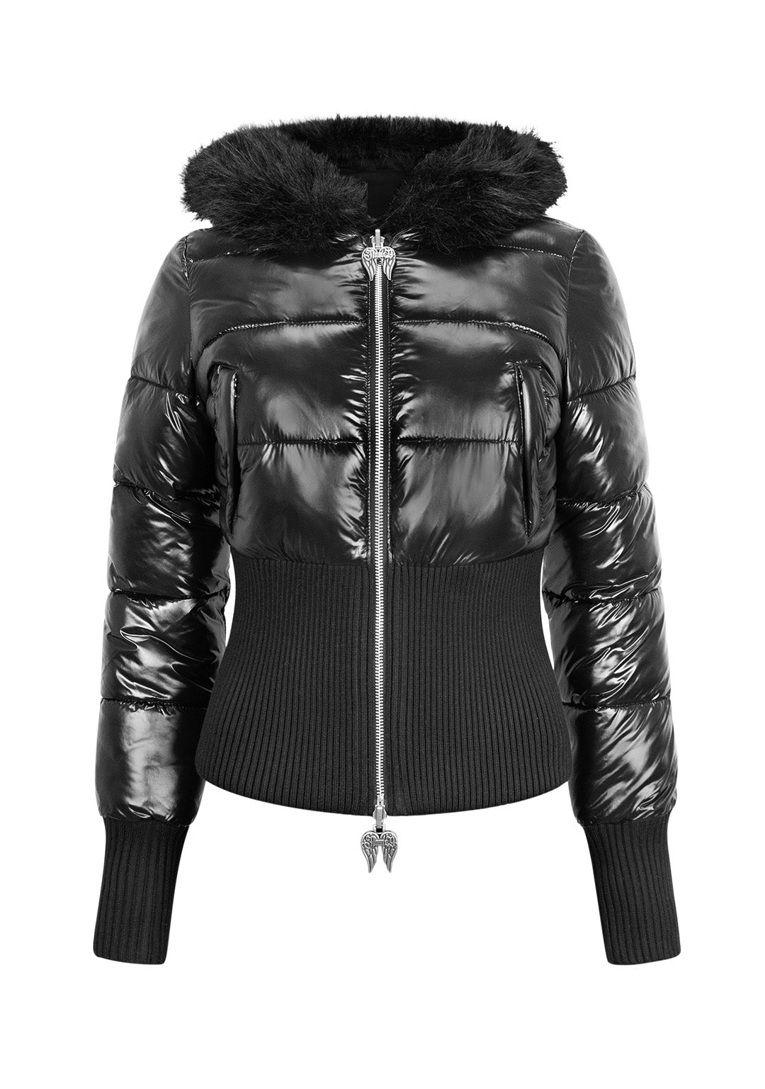FALLEN FAUX FUR REVERSIBLE RIB PUFFER JACKET BLACK
