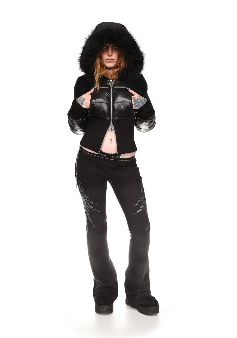 FALLEN FAUX FUR REVERSIBLE RIB PUFFER JACKET BLACK