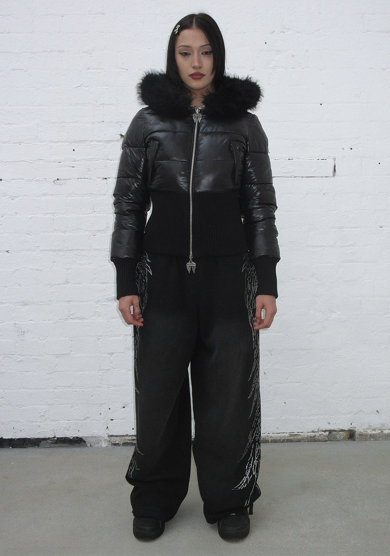 FALLEN FAUX FUR REVERSIBLE RIB PUFFER JACKET BLACK