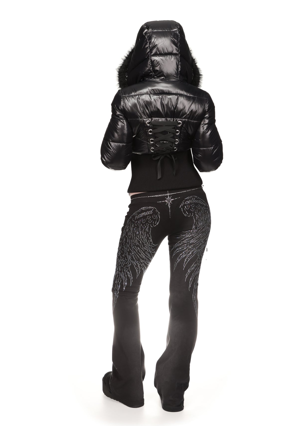 FALLEN FAUX FUR REVERSIBLE RIB PUFFER JACKET BLACK