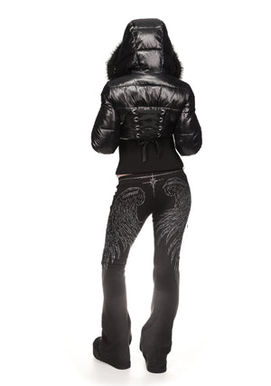 FALLEN FAUX FUR REVERSIBLE RIB PUFFER JACKET BLACK