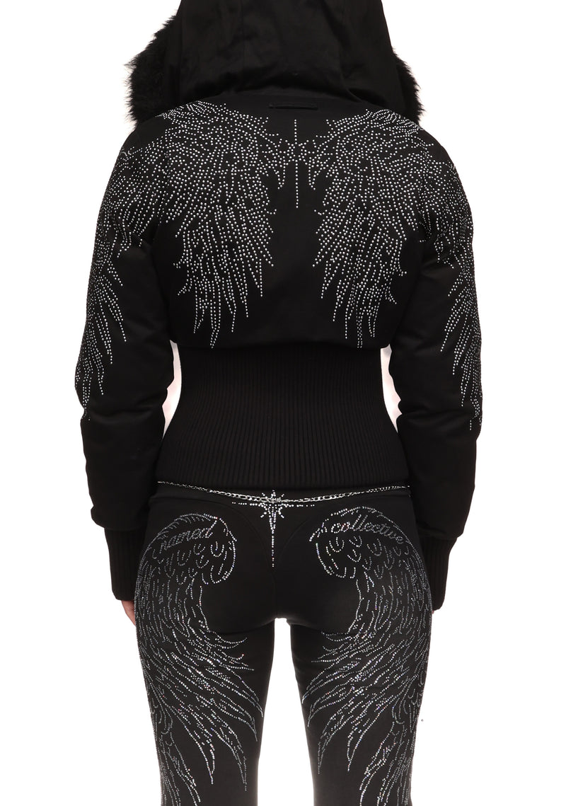 FALLEN FAUX FUR REVERSIBLE RIB PUFFER JACKET BLACK