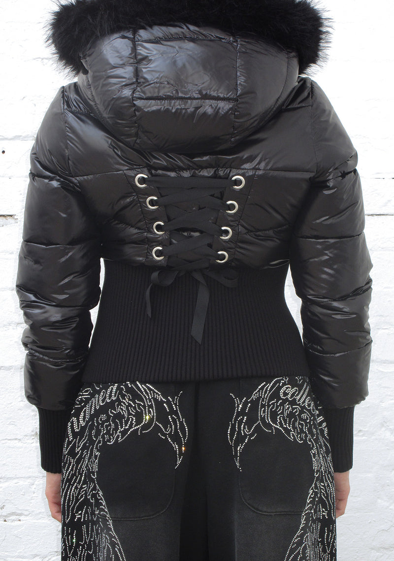 FALLEN FAUX FUR REVERSIBLE RIB PUFFER JACKET BLACK