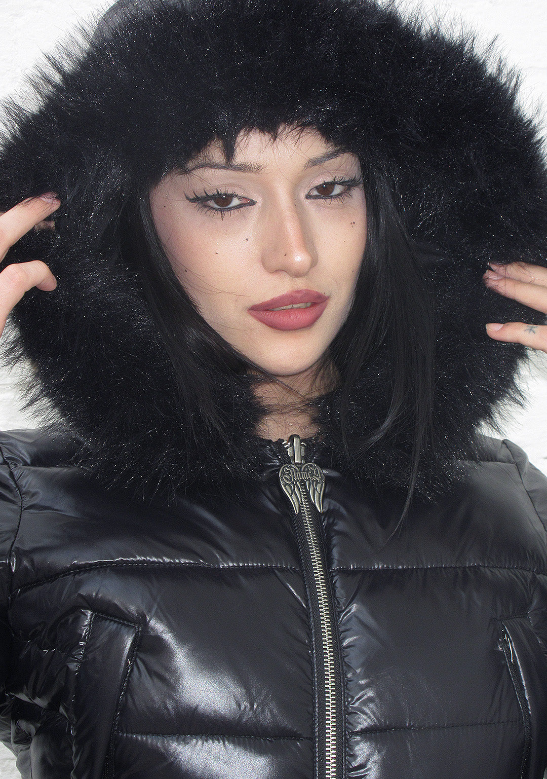 FALLEN FAUX FUR REVERSIBLE RIB PUFFER JACKET BLACK
