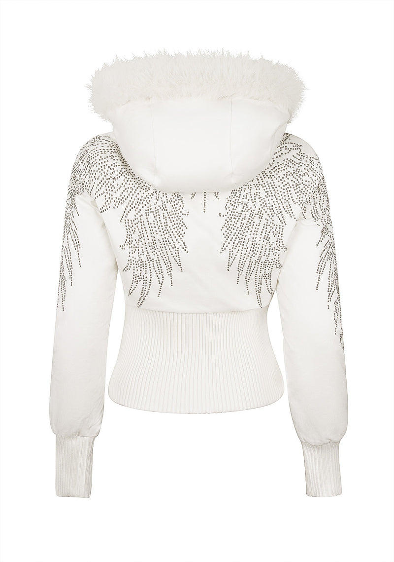 FALLEN FAUX FUR REVERSIBLE RIB PUFFER JACKET BABY PINK AND WHITE