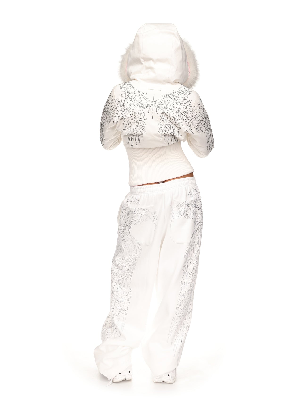 FALLEN FAUX FUR REVERSIBLE RIB PUFFER JACKET BABY PINK AND WHITE