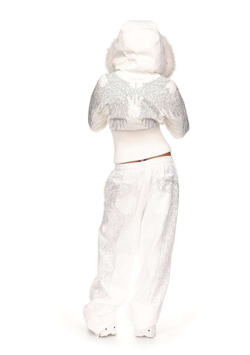 FALLEN FAUX FUR REVERSIBLE RIB PUFFER JACKET BABY PINK AND WHITE