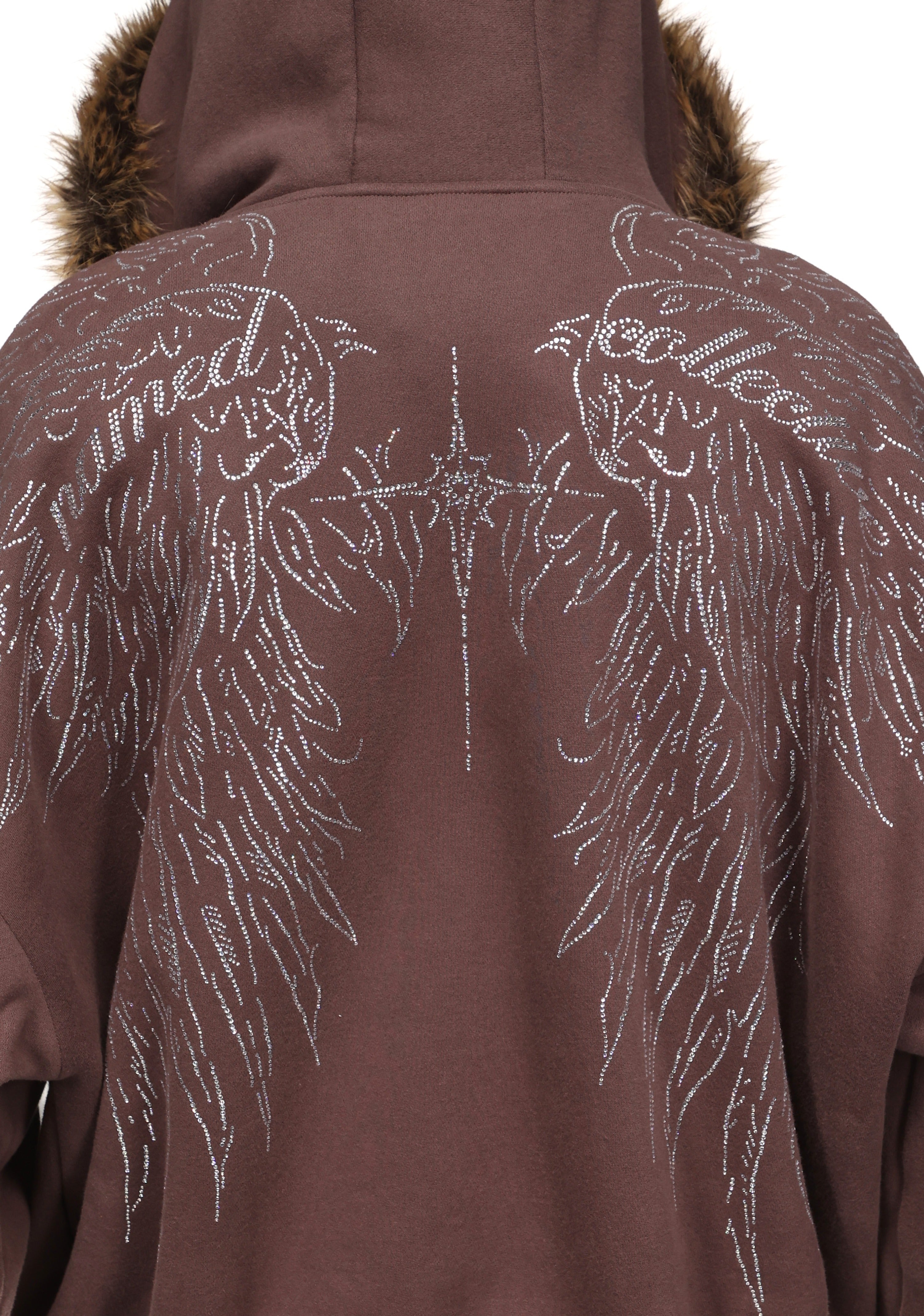 Fallen Faux Fur Rhinestone Zip Hoodie Brown Detachable Fur – NAMED