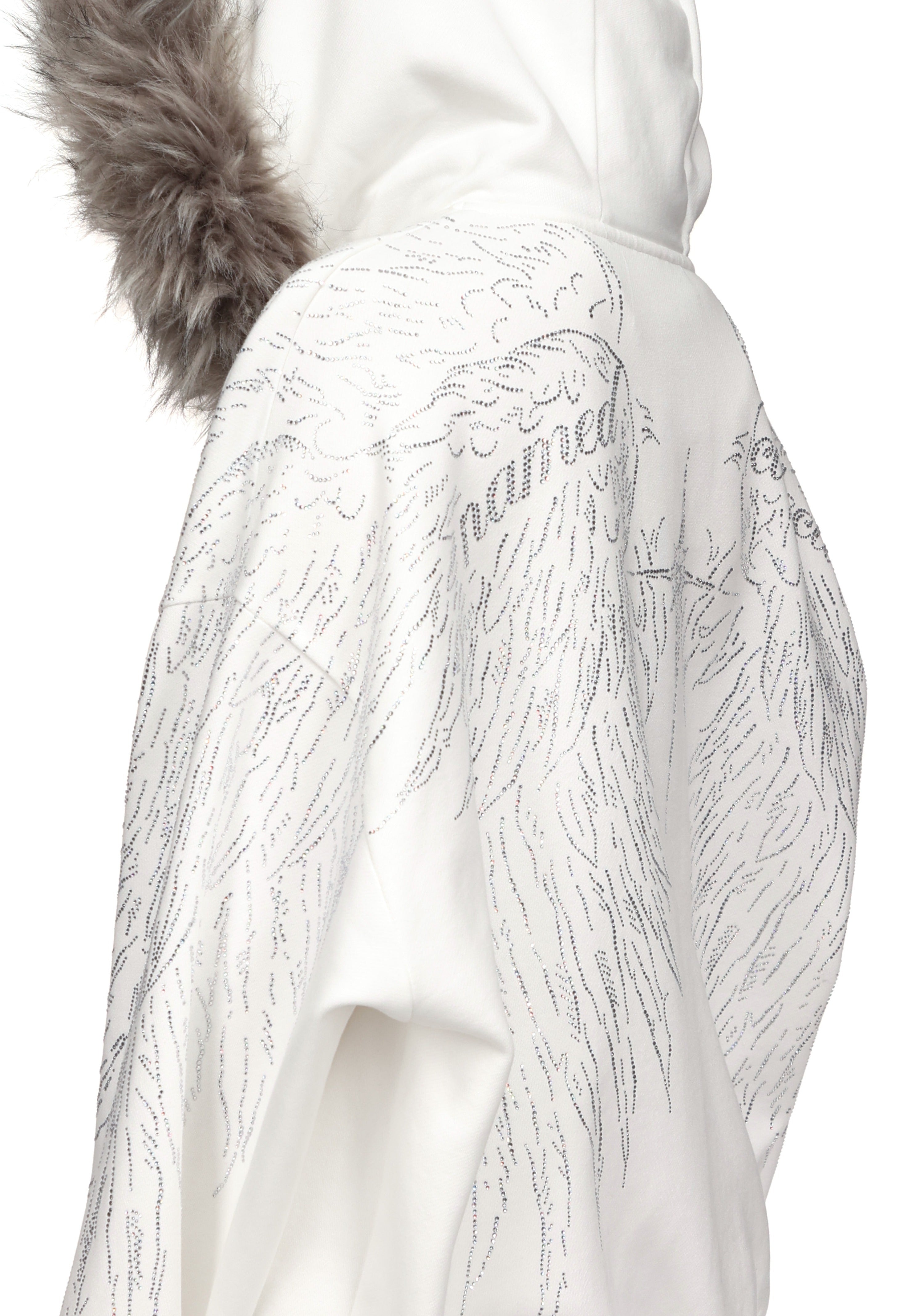 Fallen Faux Fur Rhinestone Zip Hoodie White – NAMED COLLECTIVE®