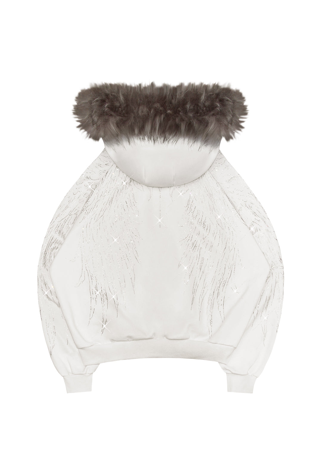 FALLEN FAUX FUR RHINESTONE ZIP HOODIE WHITE (DETACHABLE FUR)