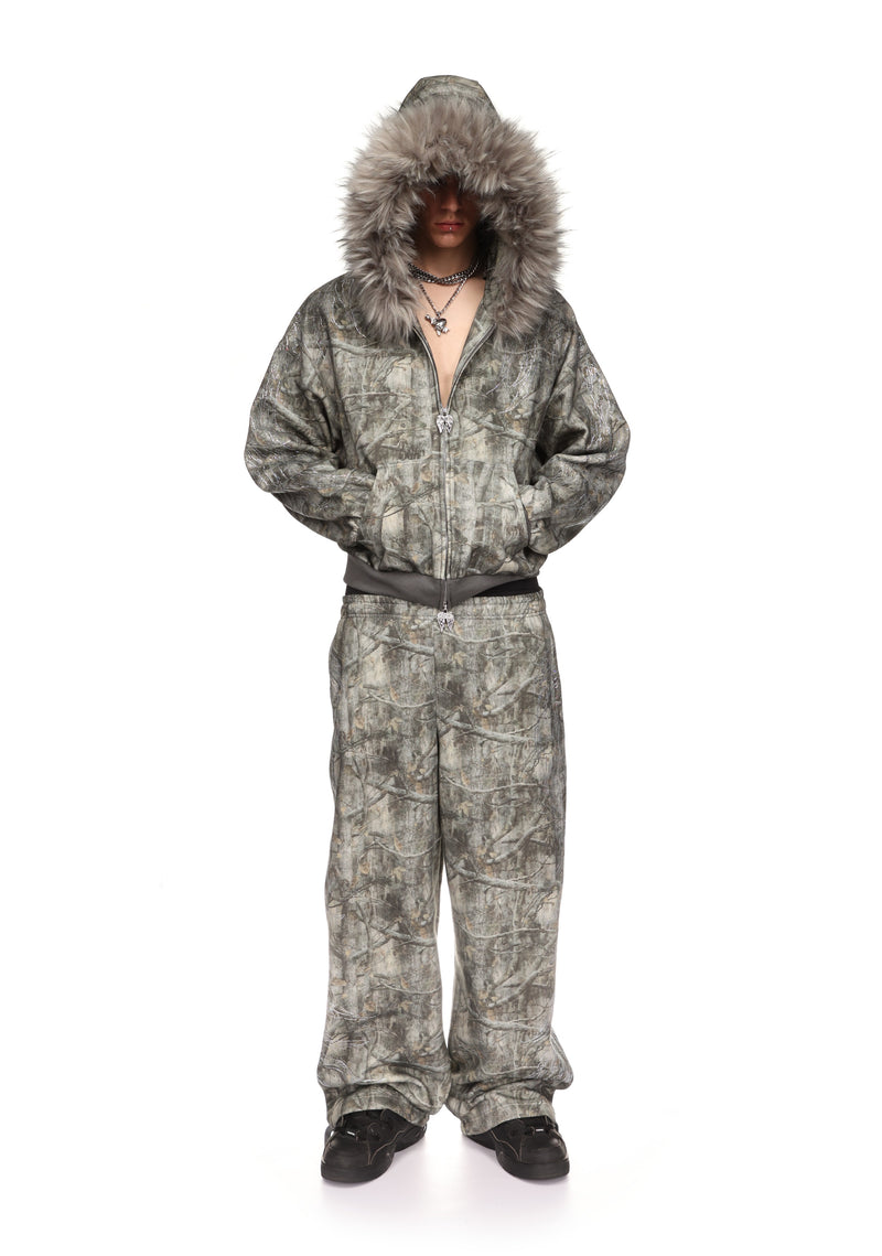 FALLEN FAUX FUR ZIP HOODIE TREE CAMO (DETACHABLE FUR)