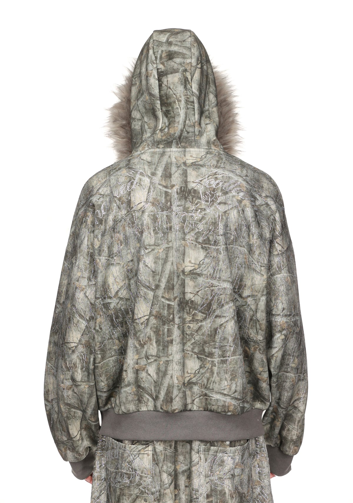 FALLEN FAUX FUR ZIP HOODIE TREE CAMO (DETACHABLE FUR)