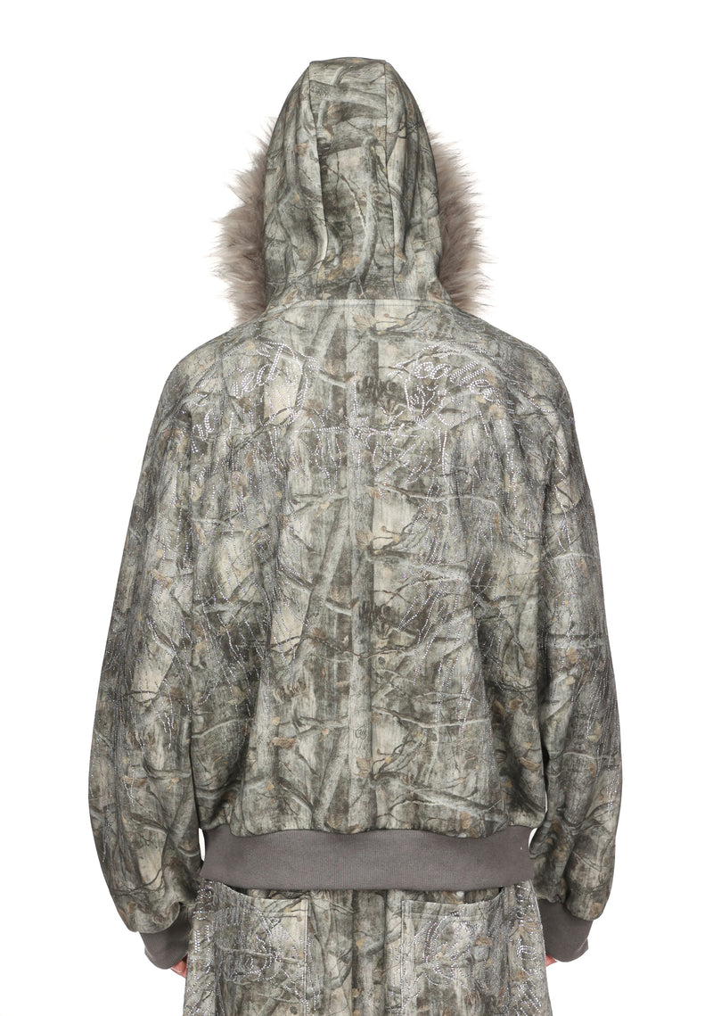 FALLEN FAUX FUR ZIP HOODIE TREE CAMO (DETACHABLE FUR)