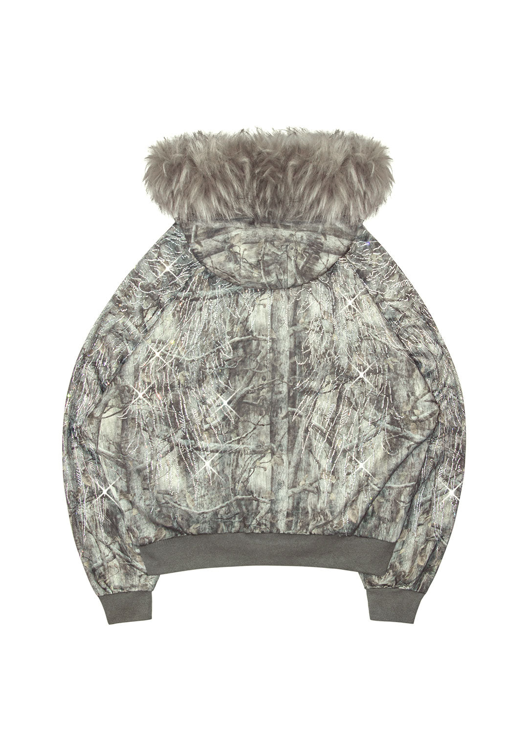 FALLEN FAUX FUR ZIP HOODIE TREE CAMO (DETACHABLE FUR)