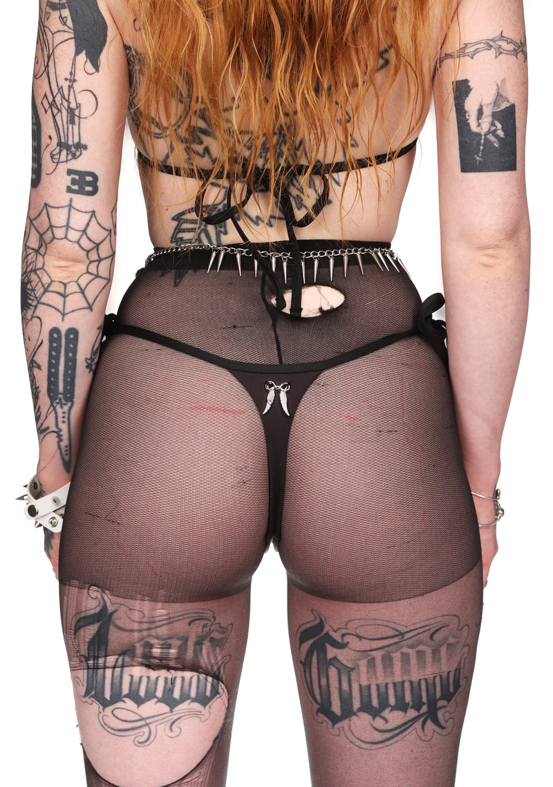 FALLEN RHINESTONE THONG BIKINI BOTTOMS WASHED BLACK