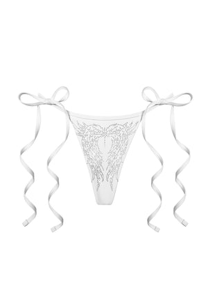 FALLEN RHINESTONE THONG BIKINI BOTTOMS WHITE