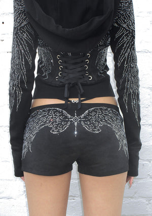 FALLEN RHINESTONE MICRO HOTPANT SHORTS WASHED BLACK