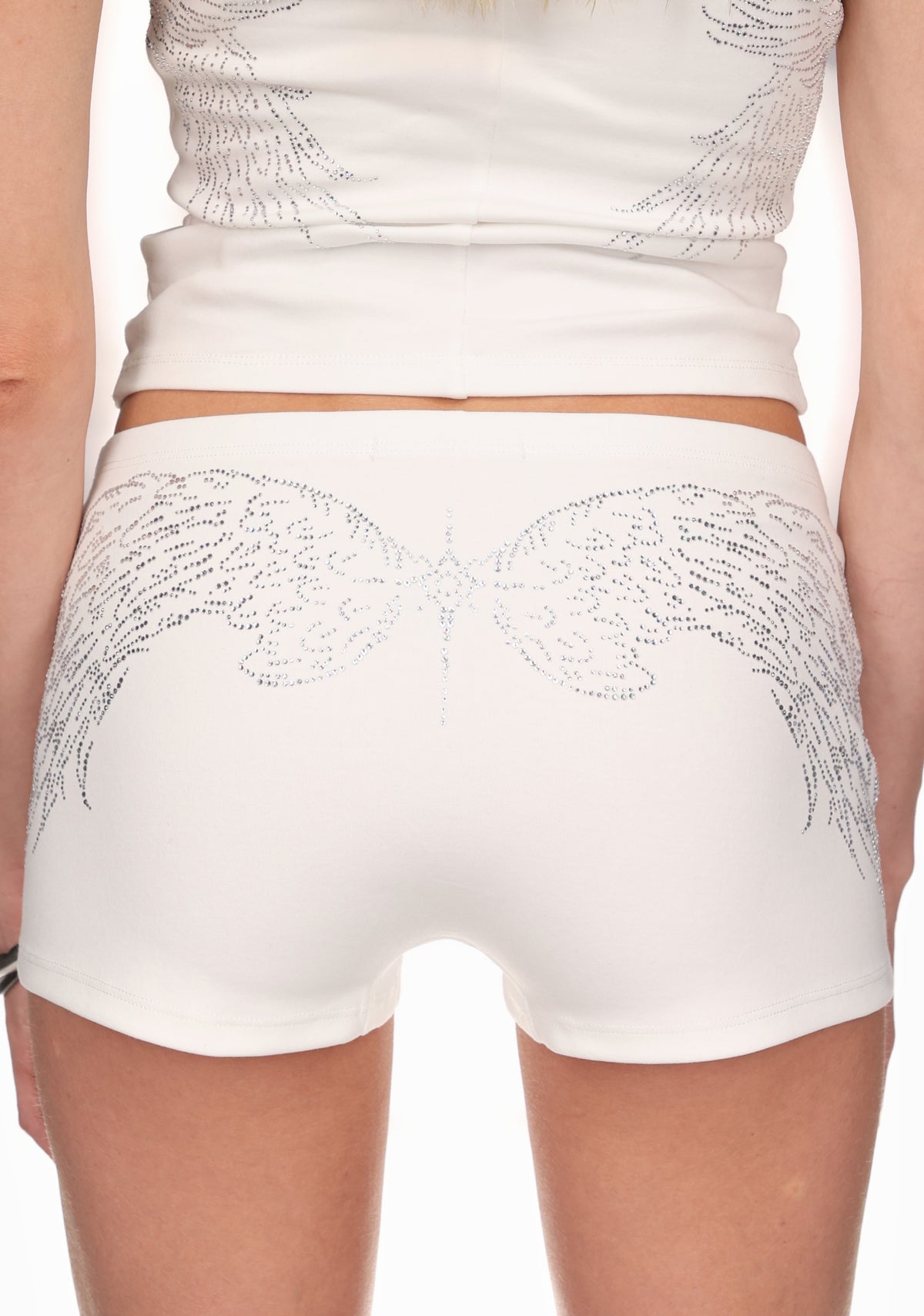 FALLEN RHINESTONE MICRO HOTPANT SHORTS WHITE
