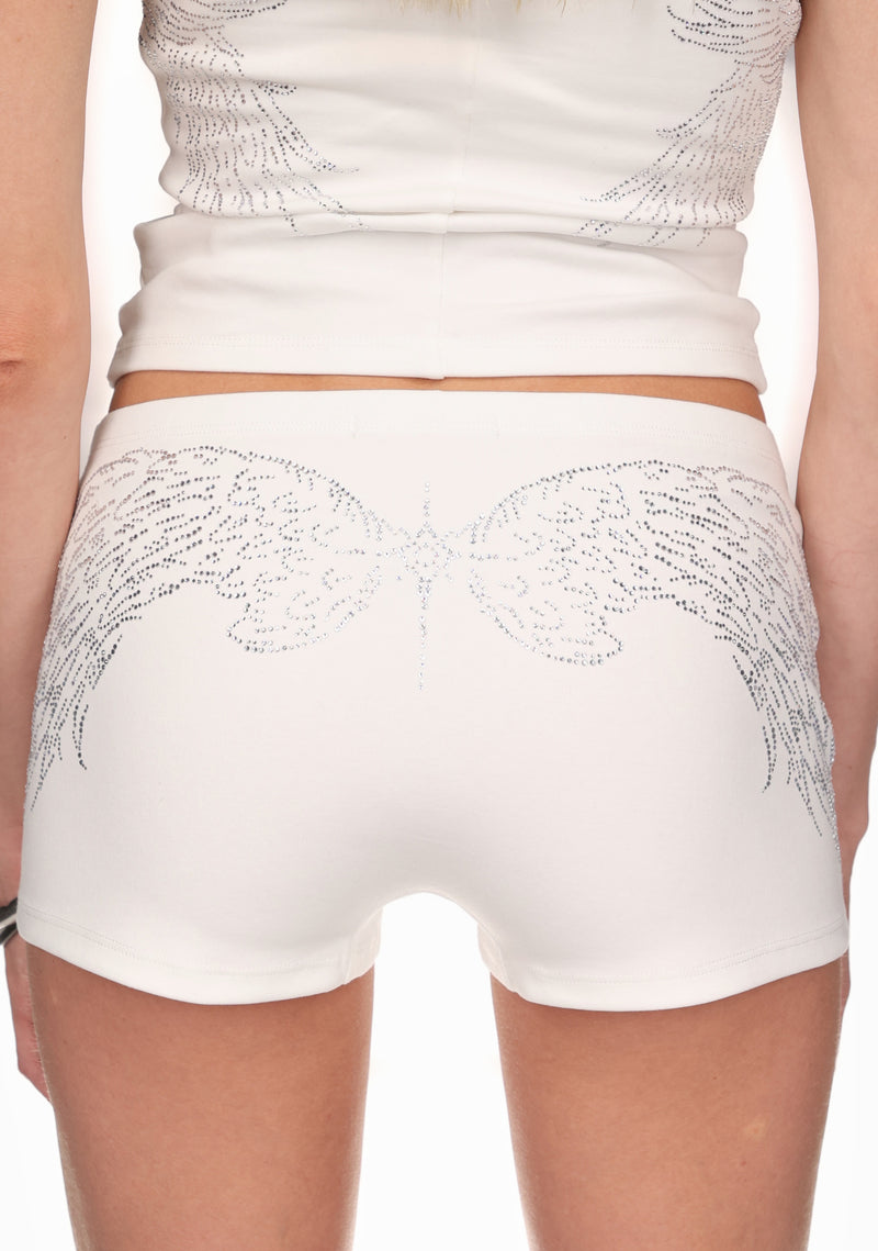 FALLEN RHINESTONE MICRO HOTPANT SHORTS WHITE