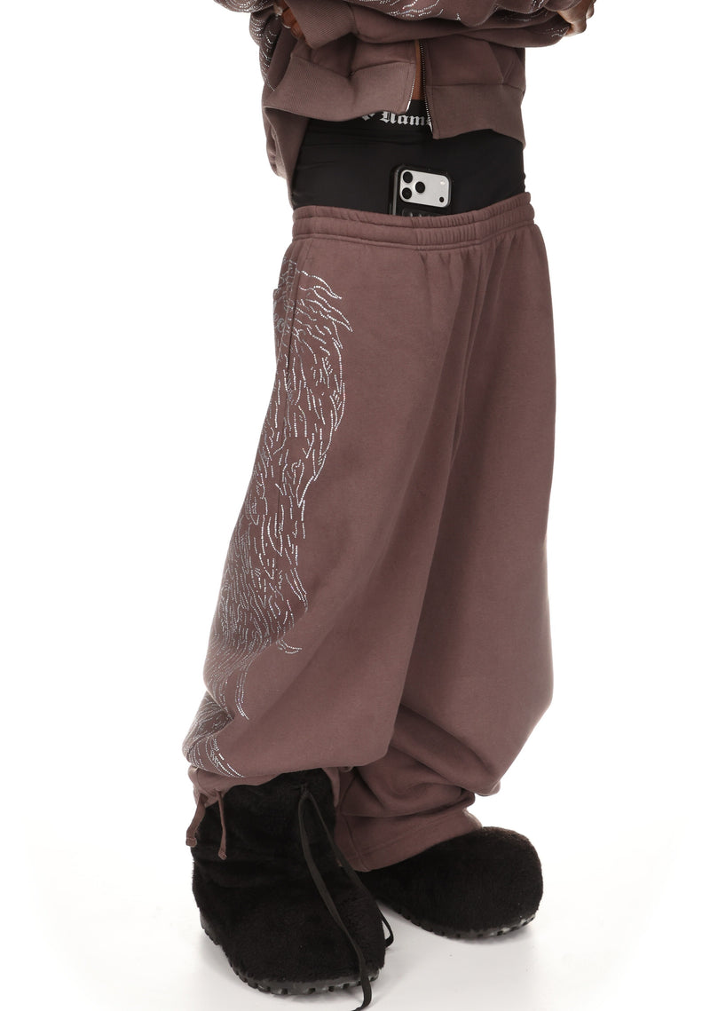 FALLEN RHINESTONE OVERSIZED SWEATPANTS BROWN