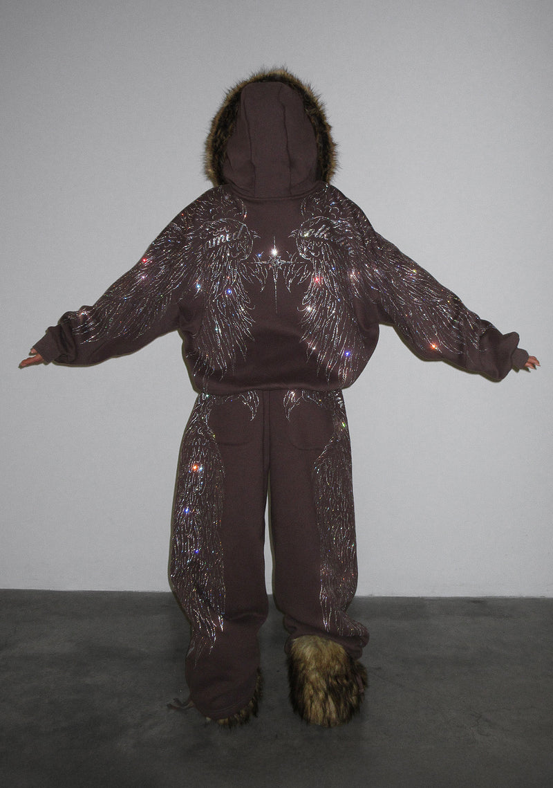 FALLEN RHINESTONE OVERSIZED SWEATPANTS BROWN