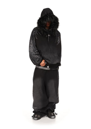 FALLEN RHINESTONE OVERSIZED SWEATPANTS WASHED BLACK