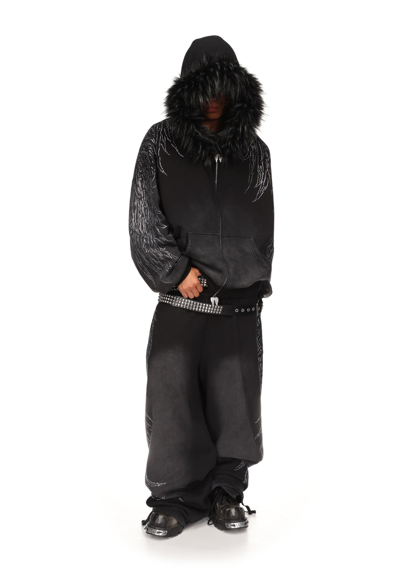 FALLEN RHINESTONE OVERSIZED SWEATPANTS WASHED BLACK