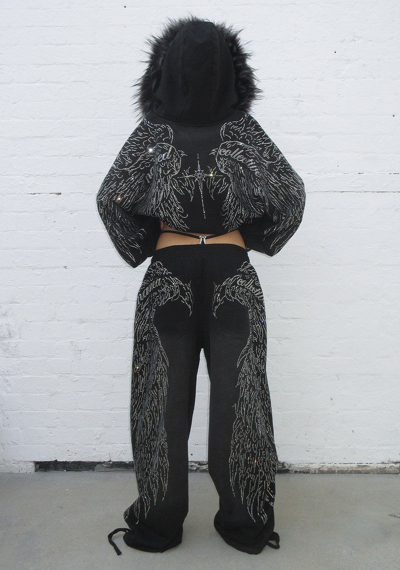 FALLEN RHINESTONE OVERSIZED SWEATPANTS WASHED BLACK