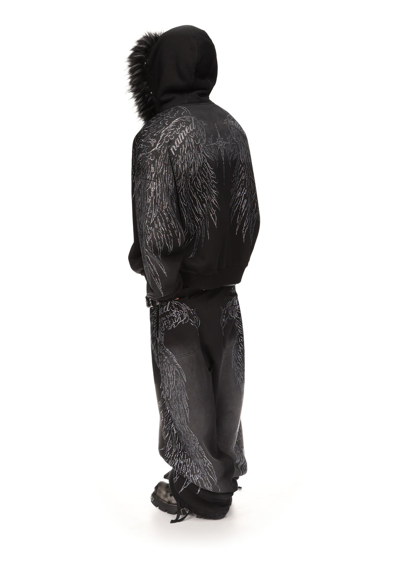 FALLEN RHINESTONE OVERSIZED SWEATPANTS WASHED BLACK