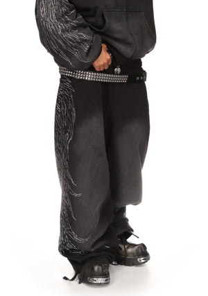 FALLEN RHINESTONE OVERSIZED SWEATPANTS WASHED BLACK
