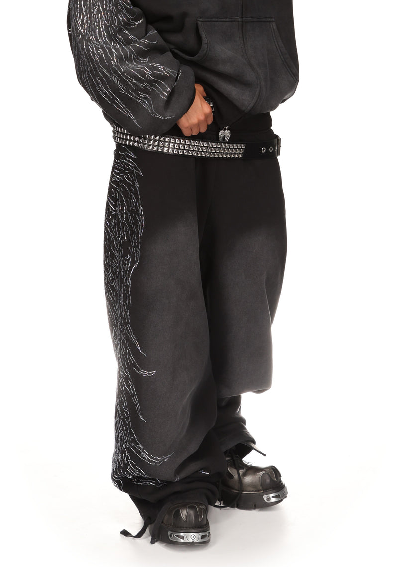 FALLEN RHINESTONE OVERSIZED SWEATPANTS WASHED BLACK