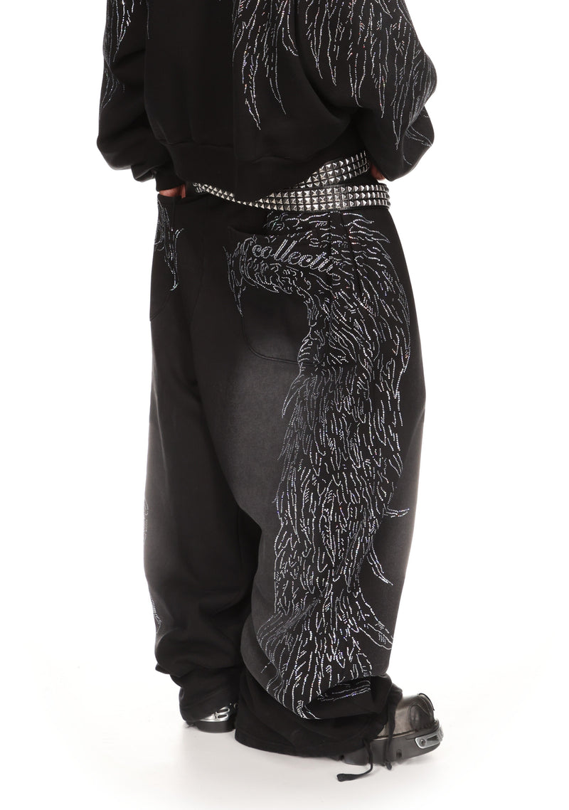 FALLEN RHINESTONE OVERSIZED SWEATPANTS WASHED BLACK